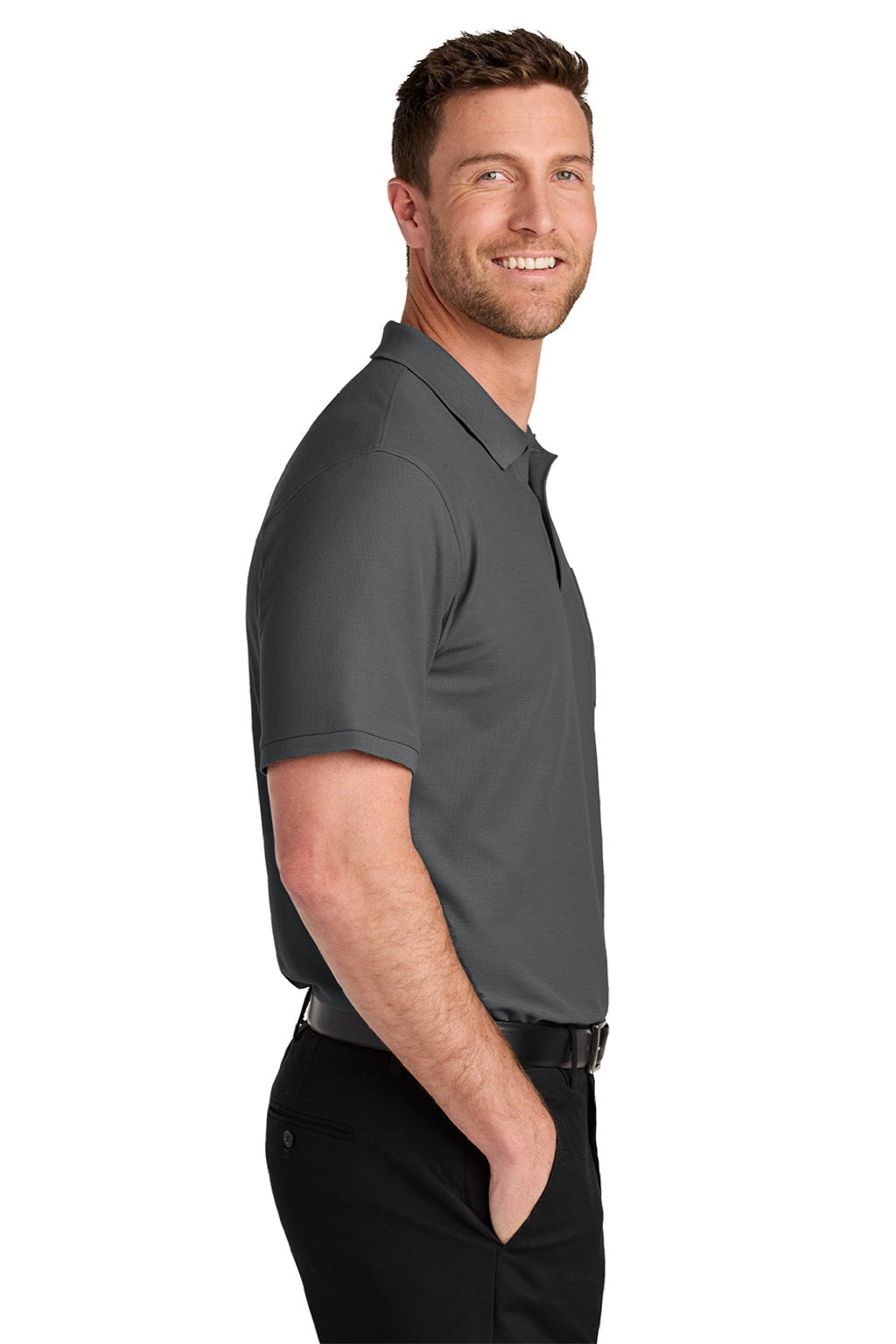 Port Authority K200P/TLK200P Mens Wearever Signature Pique Short Sleeve Polo Shirt w/ Pocket Storm Grey Model Side