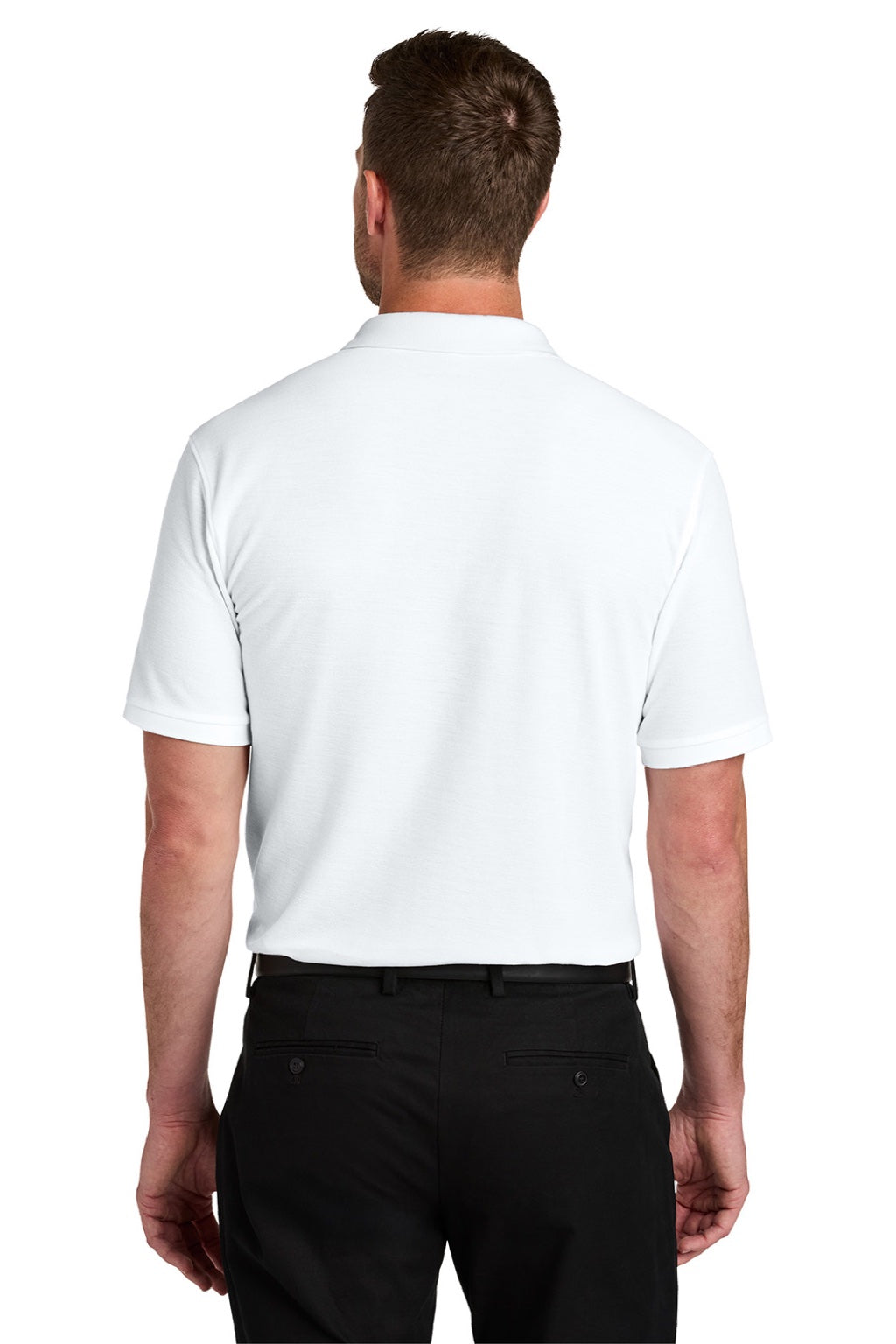 Port Authority K200P/TLK200P Mens Wearever Signature Pique Short Sleeve Polo Shirt w/ Pocket White Model Back