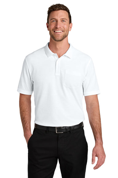 Port Authority K200P/TLK200P Mens Wearever Signature Pique Short Sleeve Polo Shirt w/ Pocket White Model Front