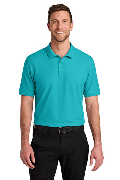 Port Authority K200/TLK200 Mens Wearever Signature Pique Short Sleeve Polo Shirt Aquamarine Blue Model Front