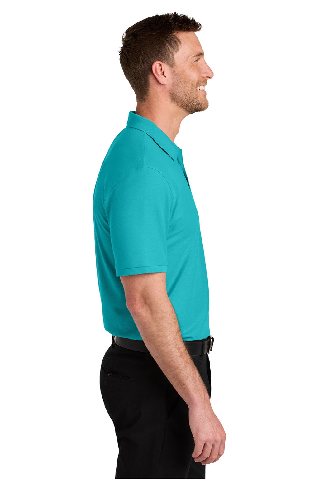 Port Authority K200/TLK200 Mens Wearever Signature Pique Short Sleeve Polo Shirt Aquamarine Blue Model Side