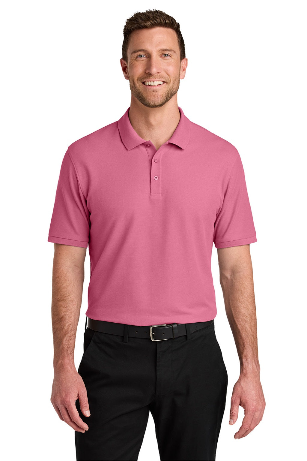 Port Authority K200/TLK200 Mens Wearever Signature Pique Short Sleeve Polo Shirt Awareness Pink Model Front