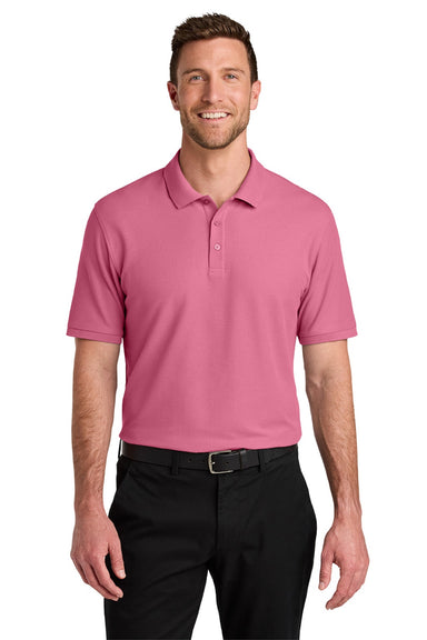 Port Authority K200/TLK200 Mens Wearever Signature Pique Short Sleeve Polo Shirt Awareness Pink Model Front