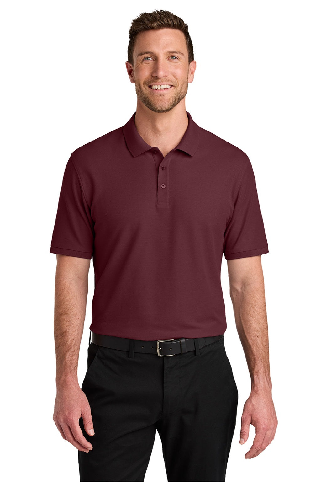 Port Authority K200/TLK200 Mens Wearever Signature Pique Short Sleeve Polo Shirt Burgundy Model Front