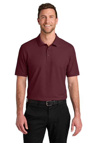 Port Authority K200/TLK200 Mens Wearever Signature Pique Short Sleeve Polo Shirt Burgundy Model Front