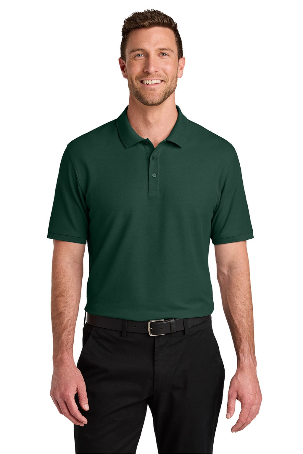 Port Authority K200/TLK200 Mens Wearever Signature Pique Short Sleeve Polo Shirt Dark Green Model Front