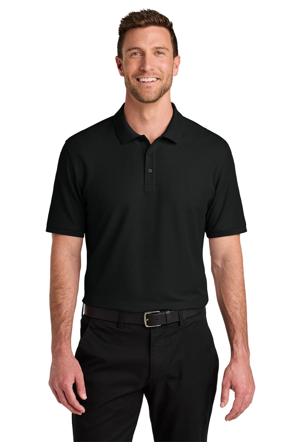 Port Authority K200/TLK200 Mens Wearever Signature Pique Short Sleeve Polo Shirt Deep Black Model Front