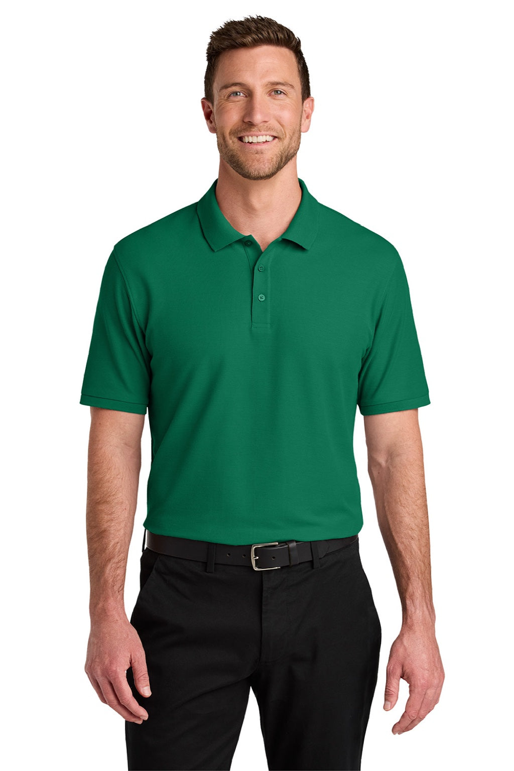 Port Authority K200/TLK200 Mens Wearever Signature Pique Short Sleeve Polo Shirt Kelly Green Model Front