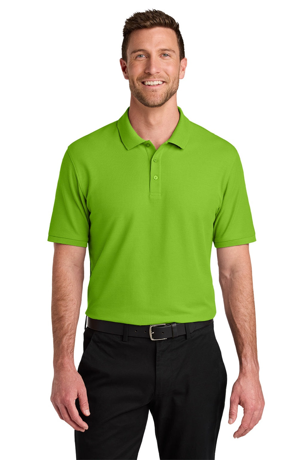 Port Authority K200/TLK200 Mens Wearever Signature Pique Short Sleeve Polo Shirt Lime Green Model Front