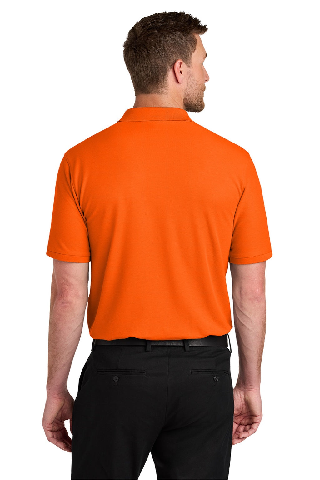 Port Authority K200/TLK200 Mens Wearever Signature Pique Short Sleeve Polo Shirt Neon Orange Model Back