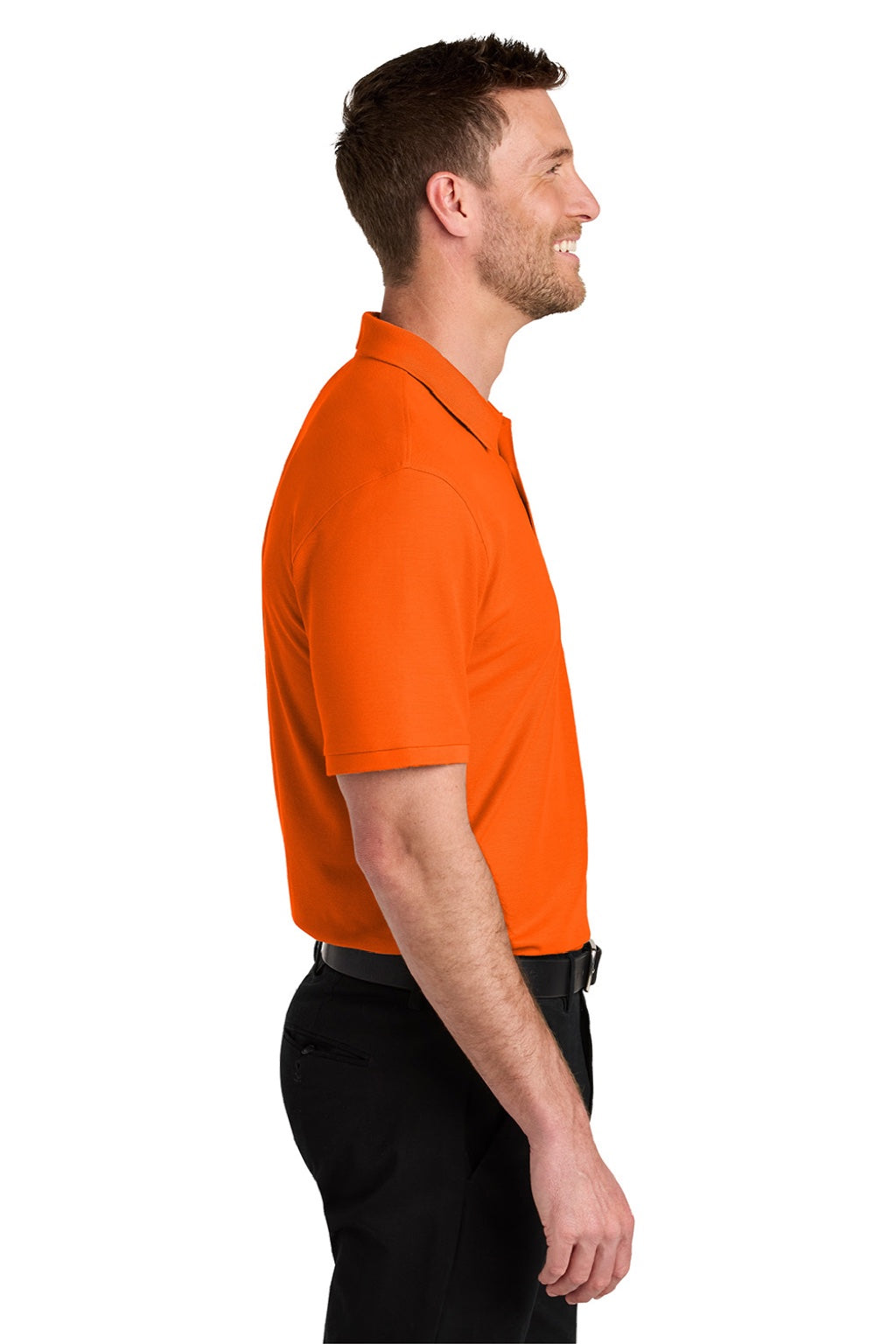 Port Authority K200/TLK200 Mens Wearever Signature Pique Short Sleeve Polo Shirt Neon Orange Model Side