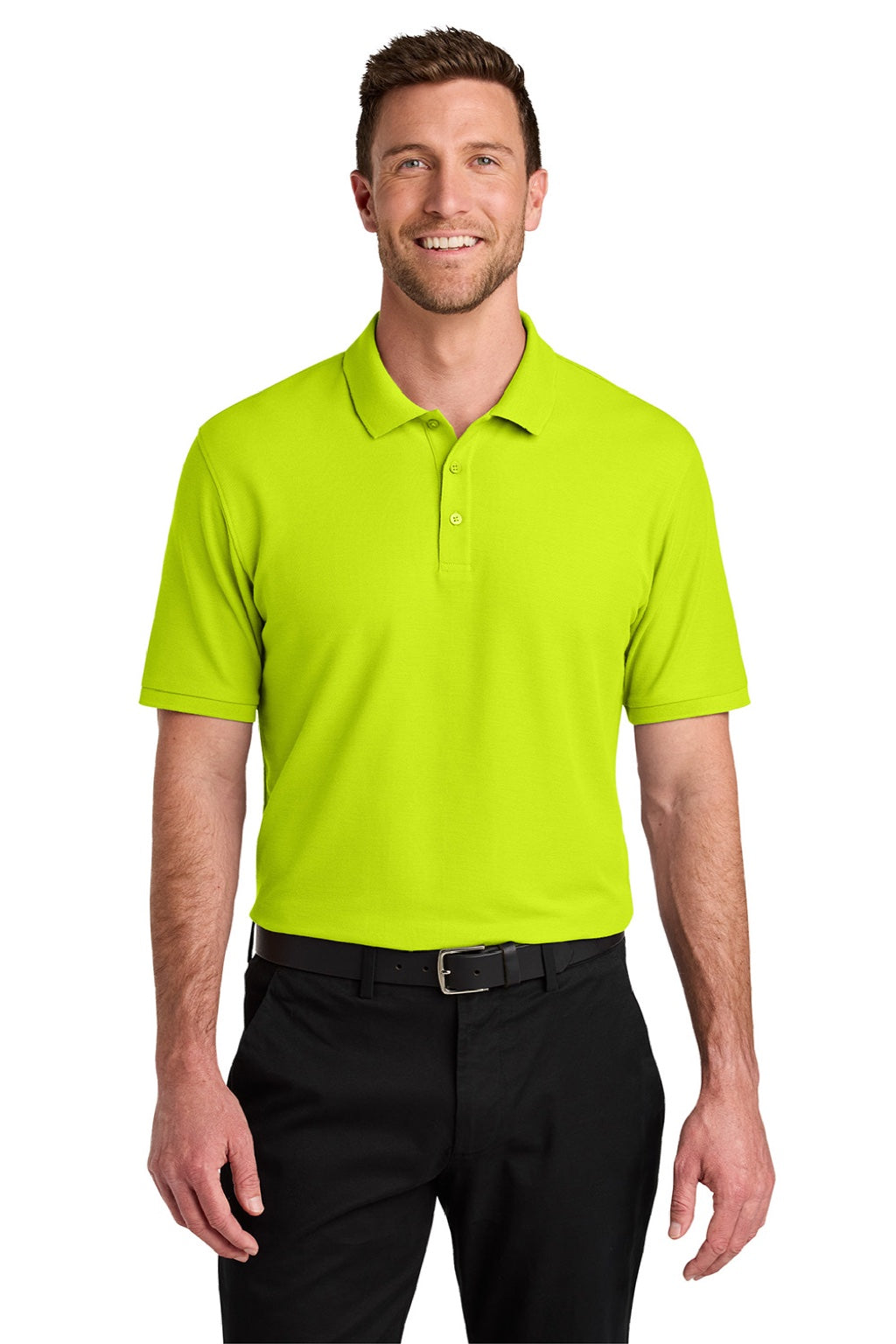 Port Authority K200/TLK200 Mens Wearever Signature Pique Short Sleeve Polo Shirt Neon Yellow Model Front