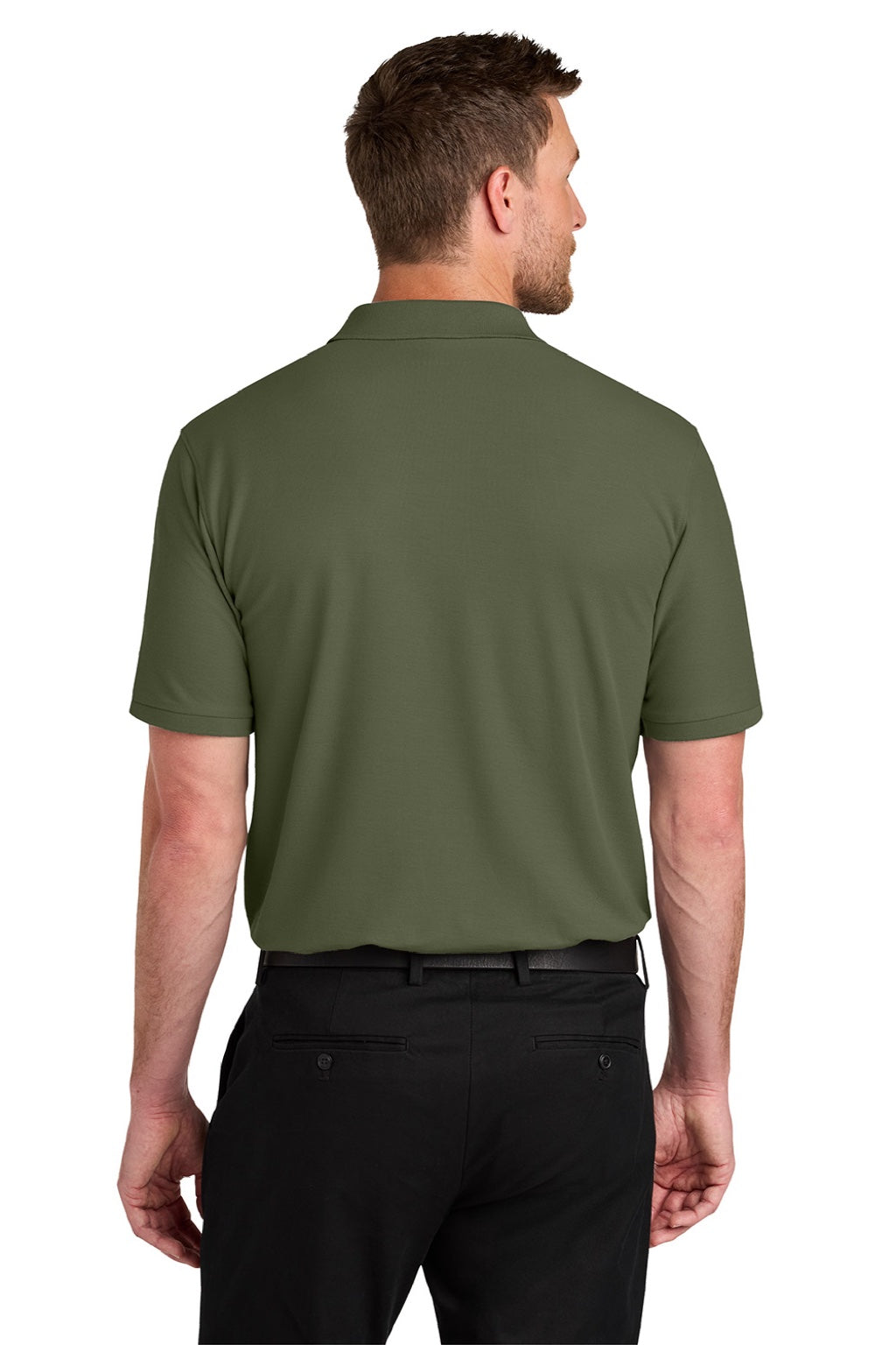 Port Authority K200/TLK200 Mens Wearever Signature Pique Short Sleeve Polo Shirt Olive Drab Green Model Back