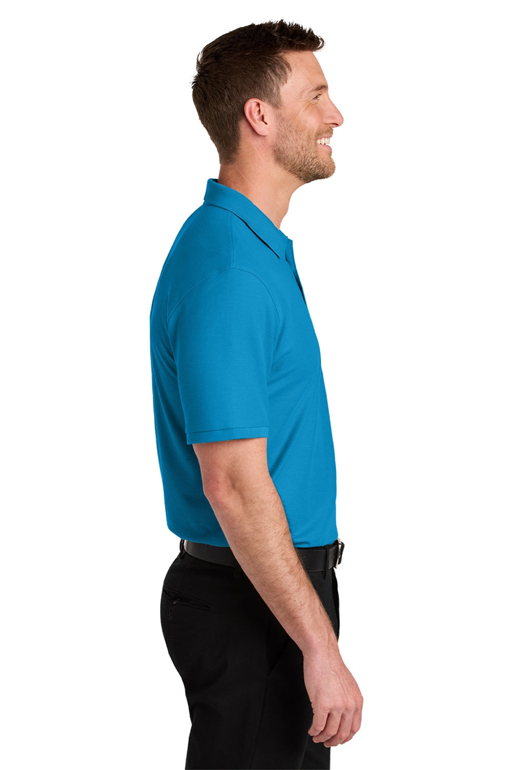 Port Authority K200/TLK200 Mens Wearever Signature Pique Short Sleeve Polo Shirt Parcel Blue Model Side