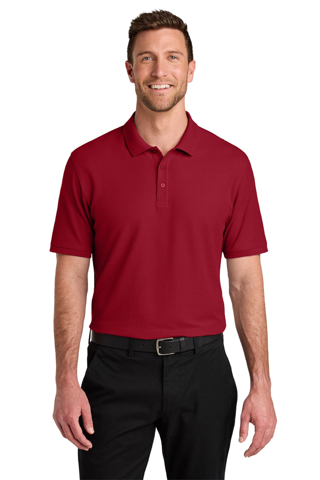 Port Authority K200/TLK200 Mens Wearever Signature Pique Short Sleeve Polo Shirt Rich Red Model Front