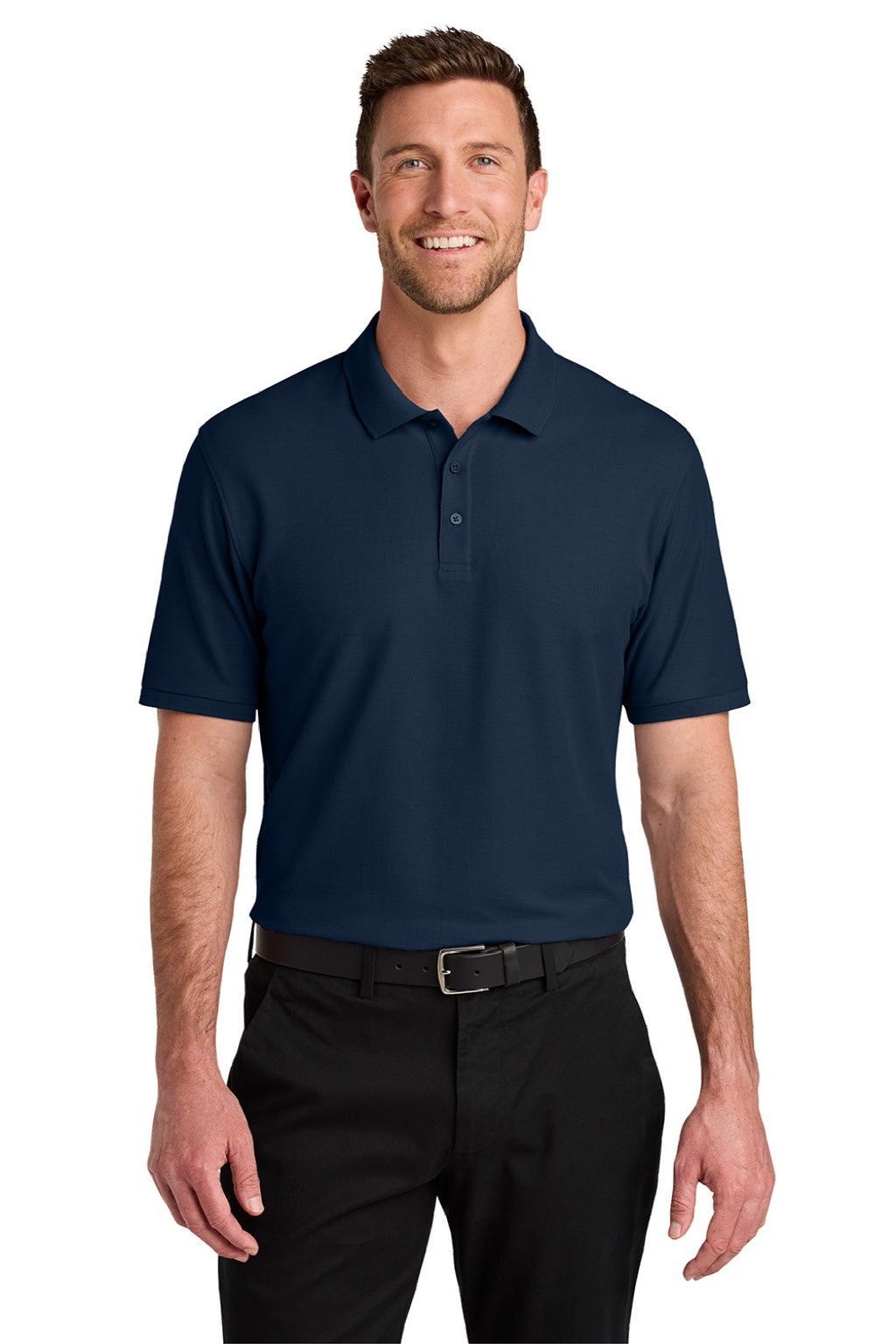 Port Authority K200/TLK200 Mens Wearever Signature Pique Short Sleeve Polo Shirt River Navy Blue Model Front