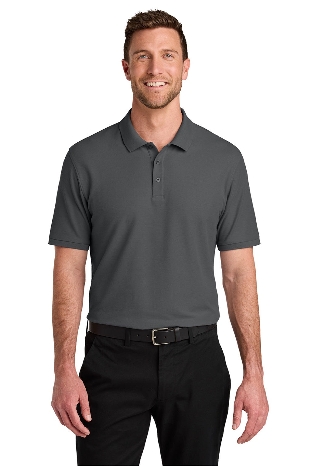 Port Authority K200/TLK200 Mens Wearever Signature Pique Short Sleeve Polo Shirt Storm Grey Model Front