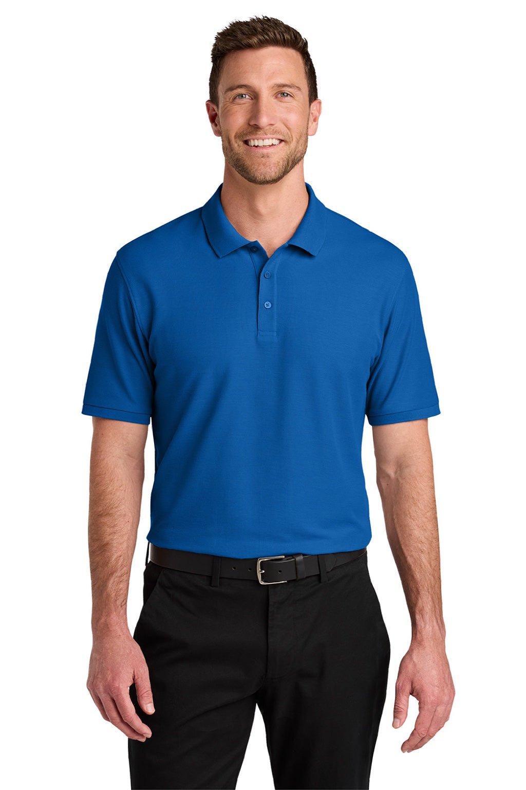 Port Authority K200/TLK200 Mens Wearever Signature Pique Short Sleeve Polo Shirt Strong Blue Model Front