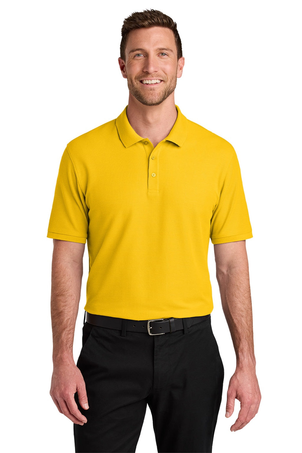 Port Authority K200/TLK200 Mens Wearever Signature Pique Short Sleeve Polo Shirt Sunflower Yellow Model Front