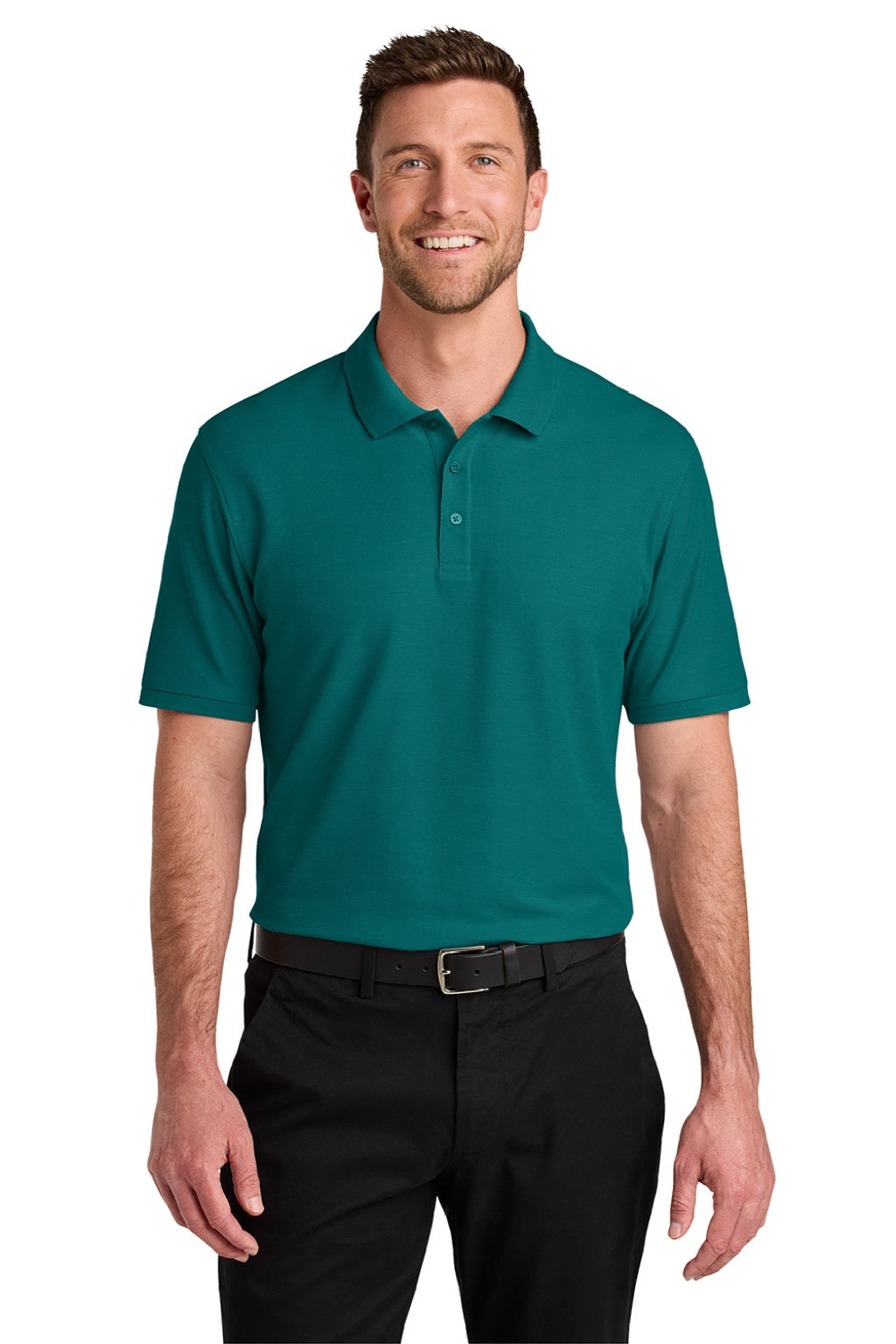 Port Authority K200/TLK200 Mens Wearever Signature Pique Short Sleeve Polo Shirt Teal Green Model Front
