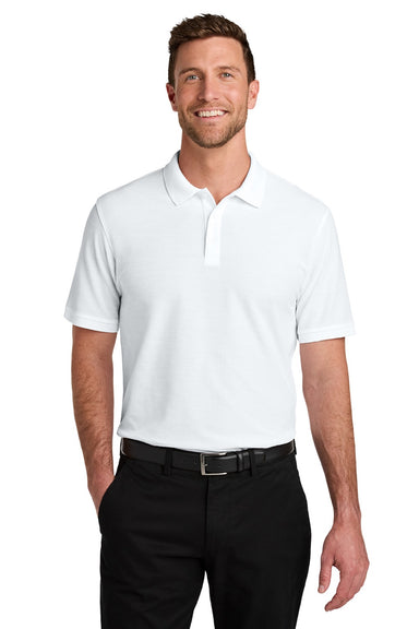 Port Authority K200/TLK200 Mens Wearever Signature Pique Short Sleeve Polo Shirt White Model Front