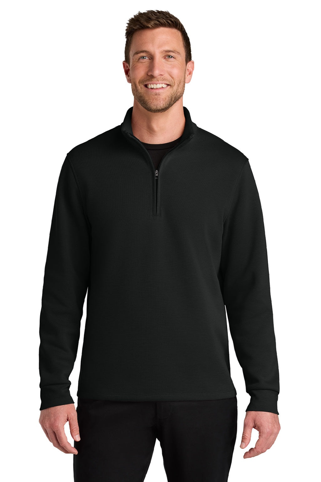 Port Authority K210 Mens Wearever Signature Double Pique 1/4 Zip Sweatshirt Deep Black Model Front