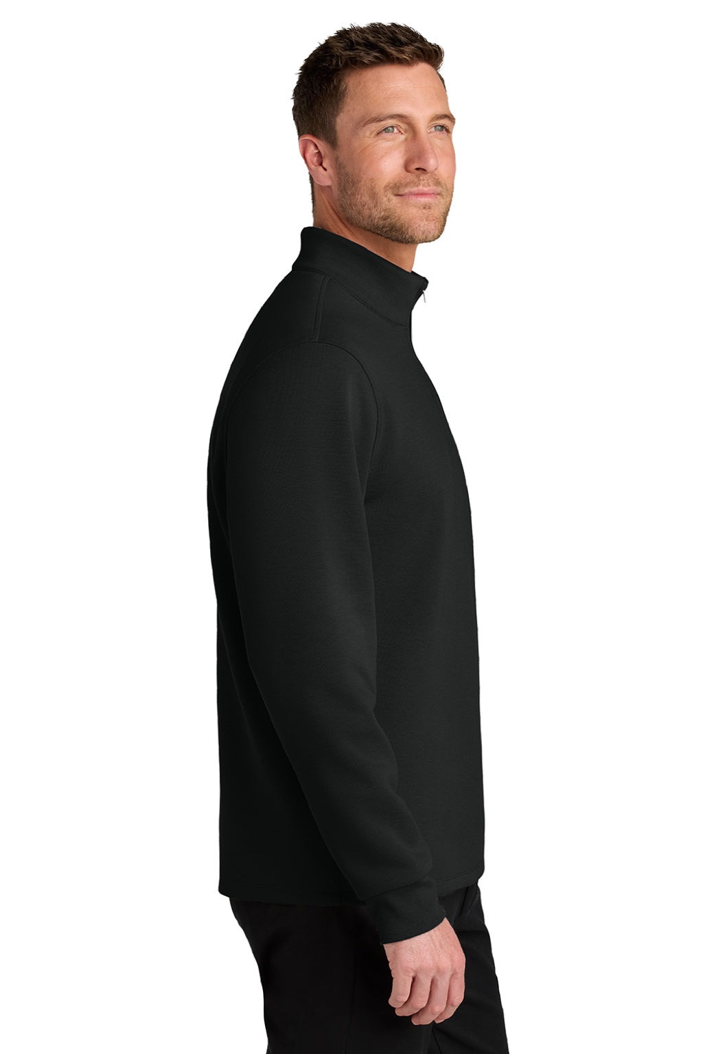 Port Authority K210 Mens Wearever Signature Double Pique 1/4 Zip Sweatshirt Deep Black Model Side