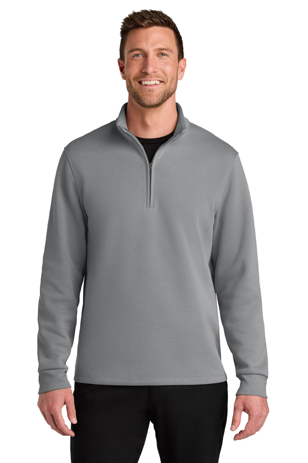 Port Authority K210 Mens Wearever Signature Double Pique 1/4 Zip Sweatshirt Gusty Grey Model Front