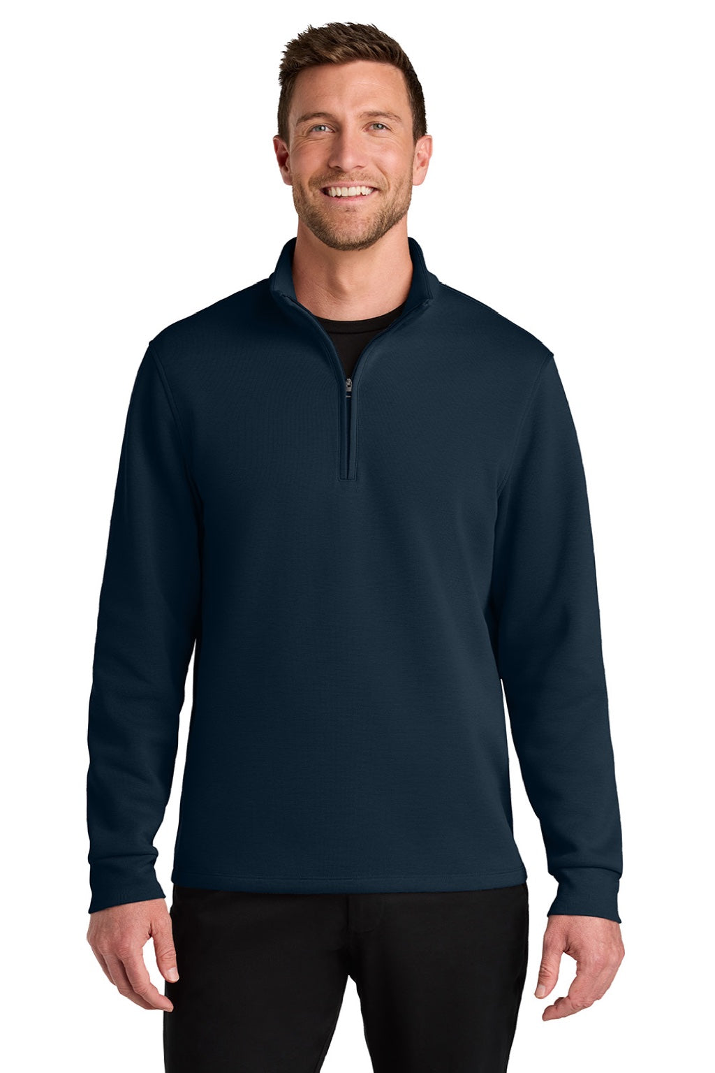 Port Authority K210 Mens Wearever Signature Double Pique 1/4 Zip Sweatshirt River Navy Blue Model Front