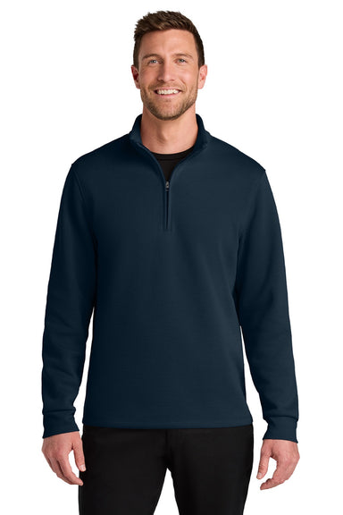 Port Authority K210 Mens Wearever Signature Double Pique 1/4 Zip Sweatshirt River Navy Blue Model Front