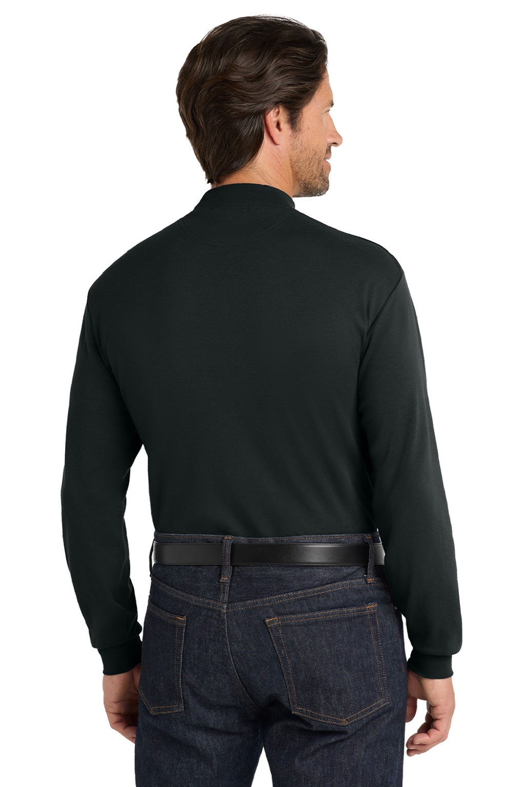 Port Authority K321 Mens Long Sleeve Mock Neck T-Shirt Black Model Back