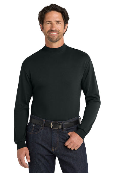 Port Authority K321 Mens Long Sleeve Mock Neck T-Shirt Black Model Front