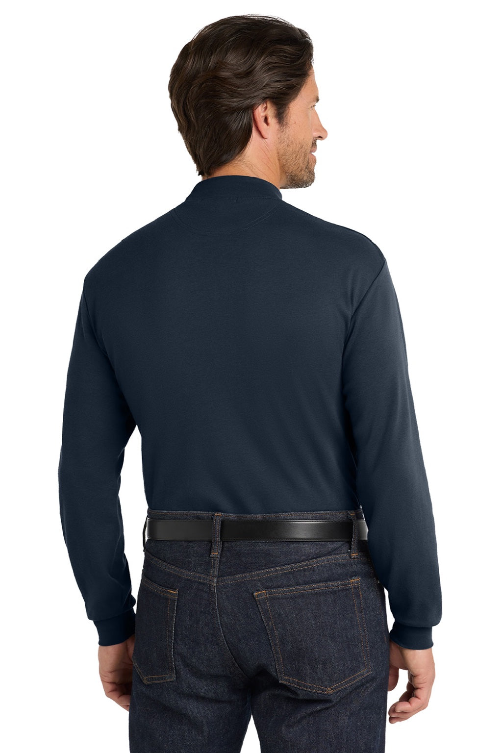 Port Authority K321 Mens Long Sleeve Mock Neck T-Shirt Navy Blue Model Back