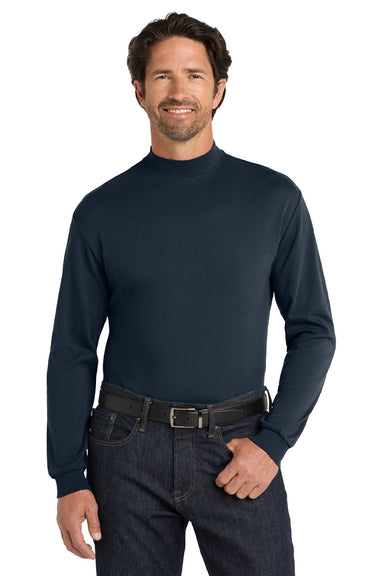 Port Authority K321 Mens Long Sleeve Mock Neck T-Shirt Navy Blue Model Front