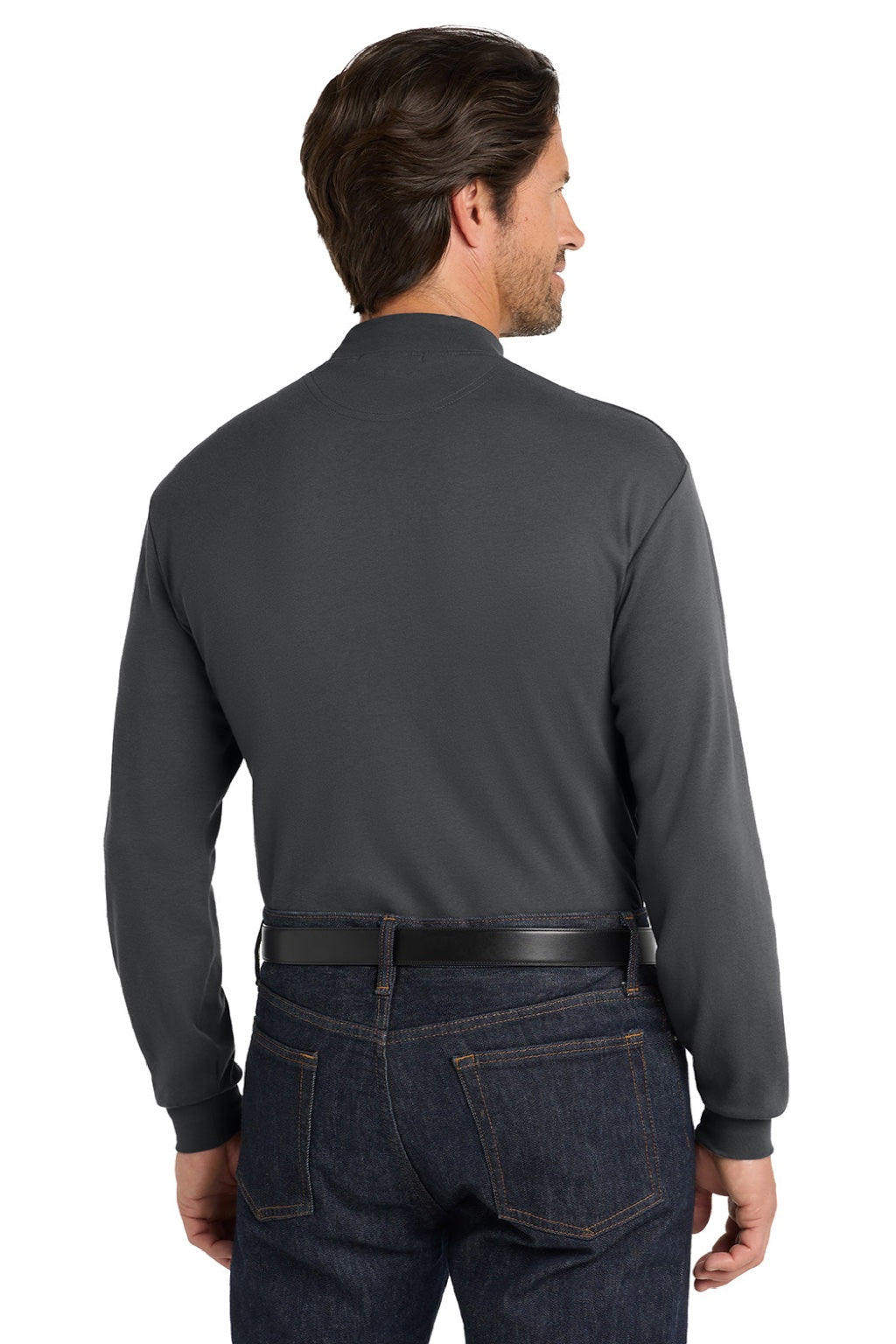 Port Authority K321 Mens Long Sleeve Mock Neck T-Shirt Steel Grey Model Back