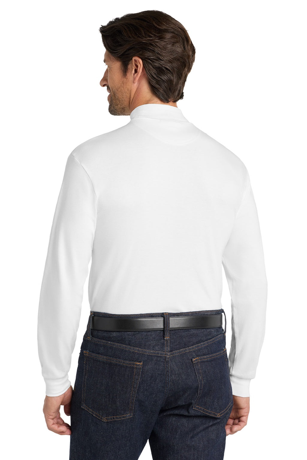 Port Authority K321 Mens Long Sleeve Mock Neck T-Shirt White Model Back