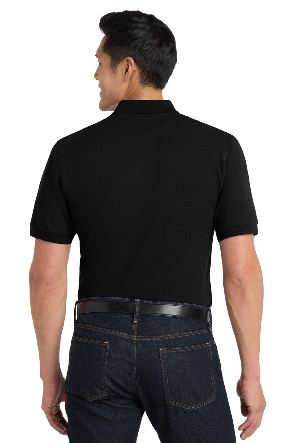 Port Authority K420P Mens Shrink Resistant Short Sleeve Polo Shirt w/ Pocket Black Model Back