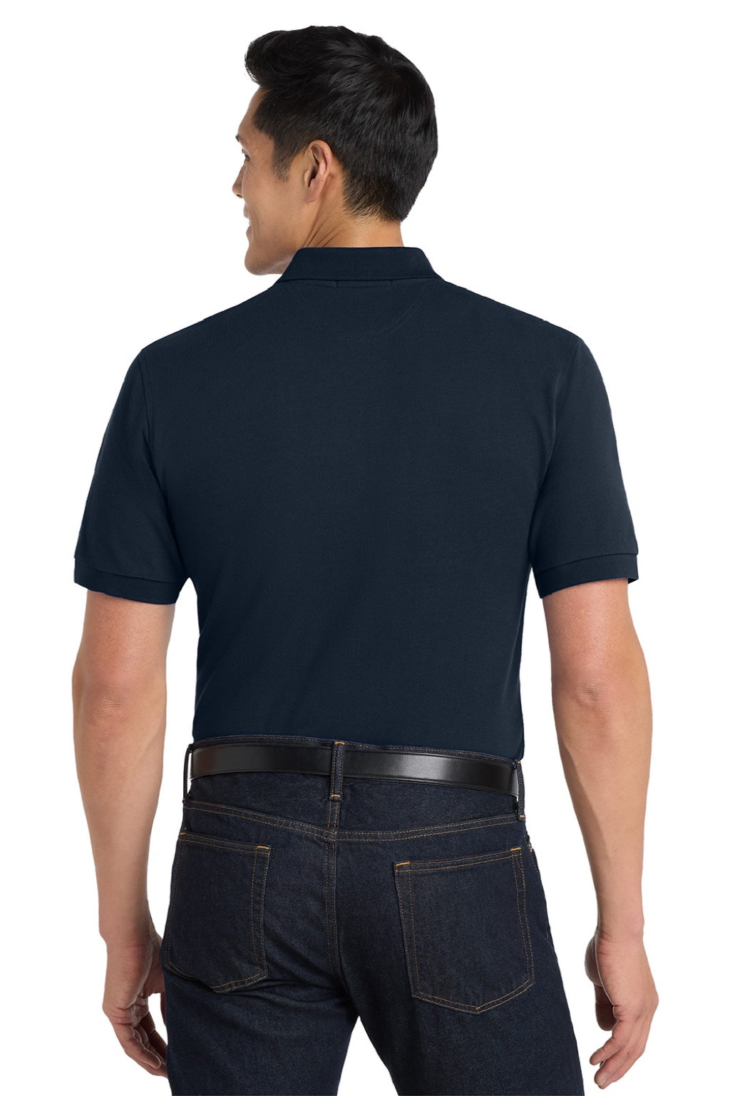 Port Authority K420P Mens Shrink Resistant Short Sleeve Polo Shirt w/ Pocket Navy Blue Model Back