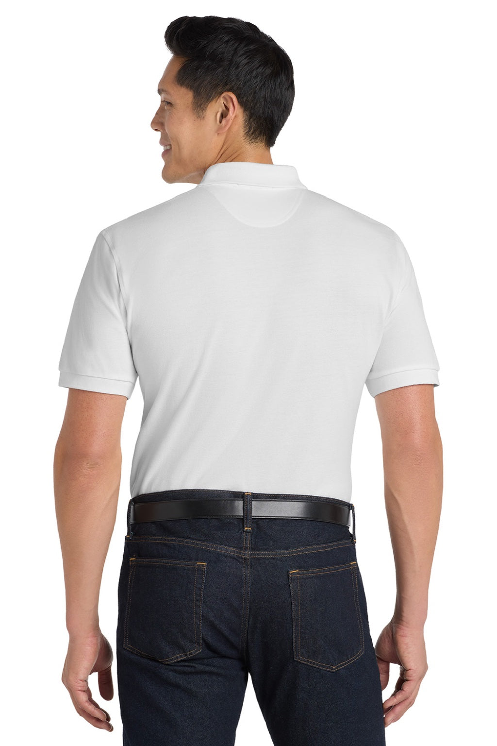 Port Authority K420P Mens Shrink Resistant Short Sleeve Polo Shirt w/ Pocket White Model Back