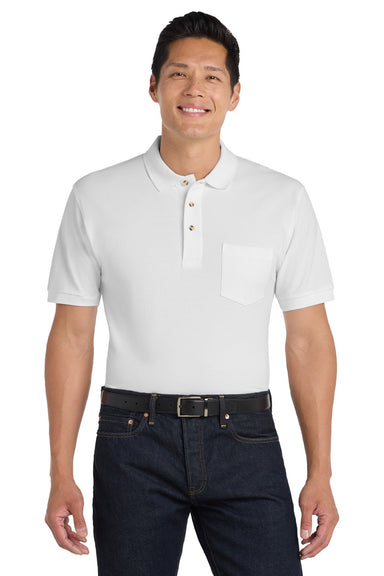 Port Authority K420P Mens Shrink Resistant Short Sleeve Polo Shirt w/ Pocket White Model Front