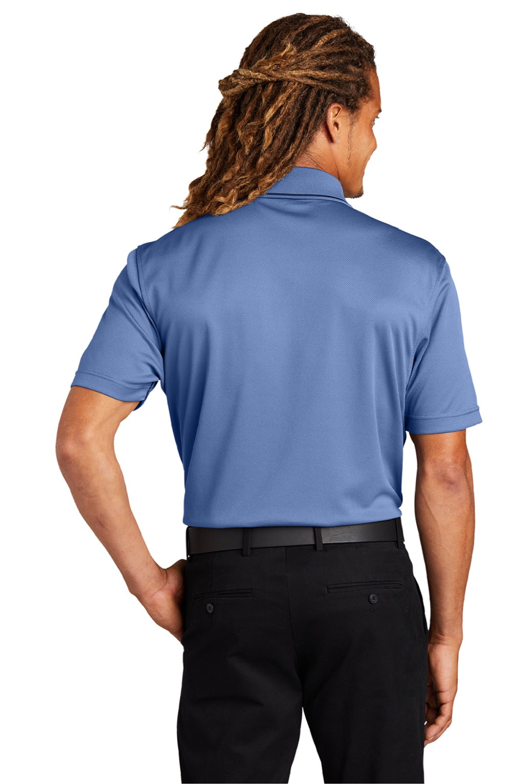 Sport-Tek K467 Mens Dri-Mesh Moisture Wicking Short Sleeve Polo Shirt Blueberry/Navy Blue Model Back