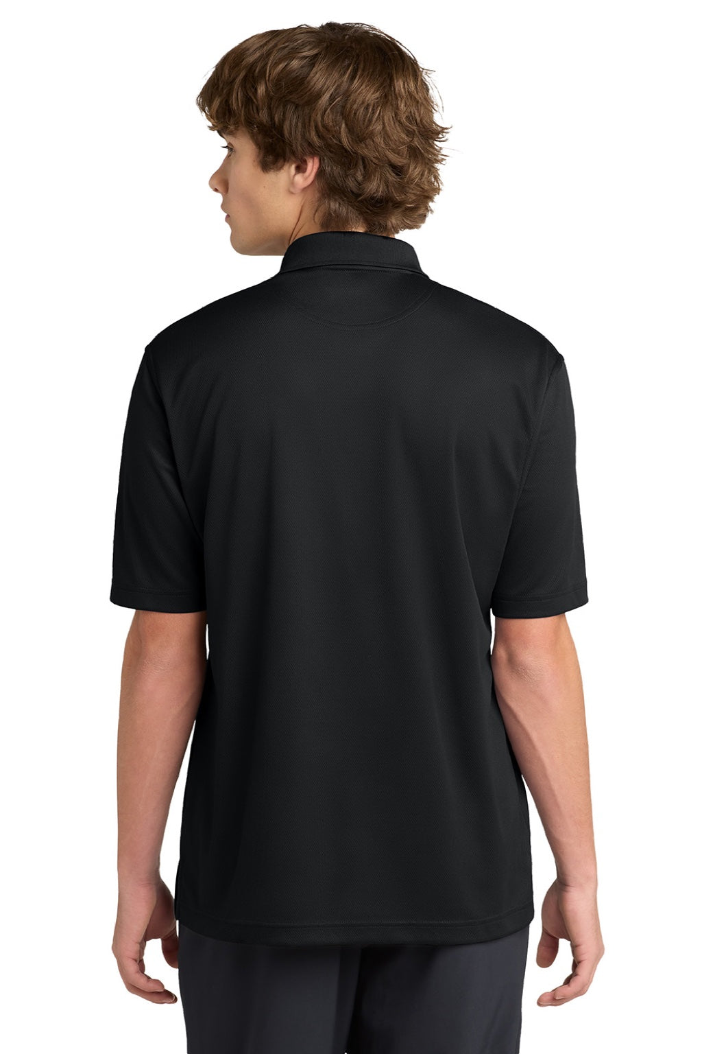 Sport-Tek K469/TK469 Mens Dri-Mesh Moisture Wicking Short Sleeve Polo Shirt Black Model Back