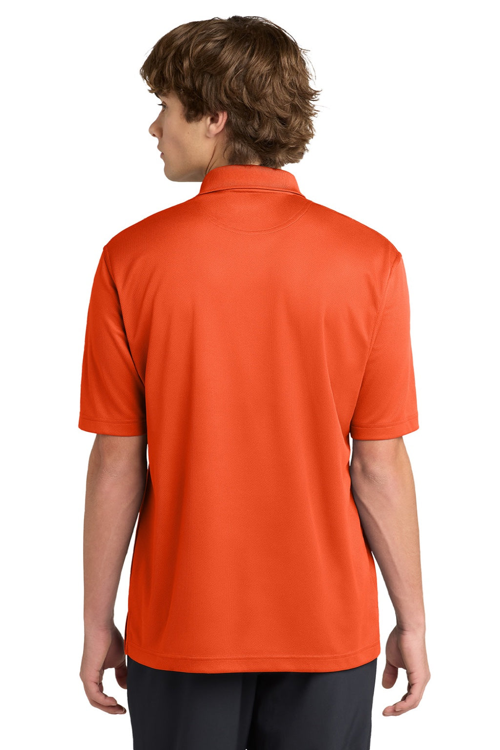 Sport-Tek K469/TK469 Mens Dri-Mesh Moisture Wicking Short Sleeve Polo Shirt Bright Orange Model Back