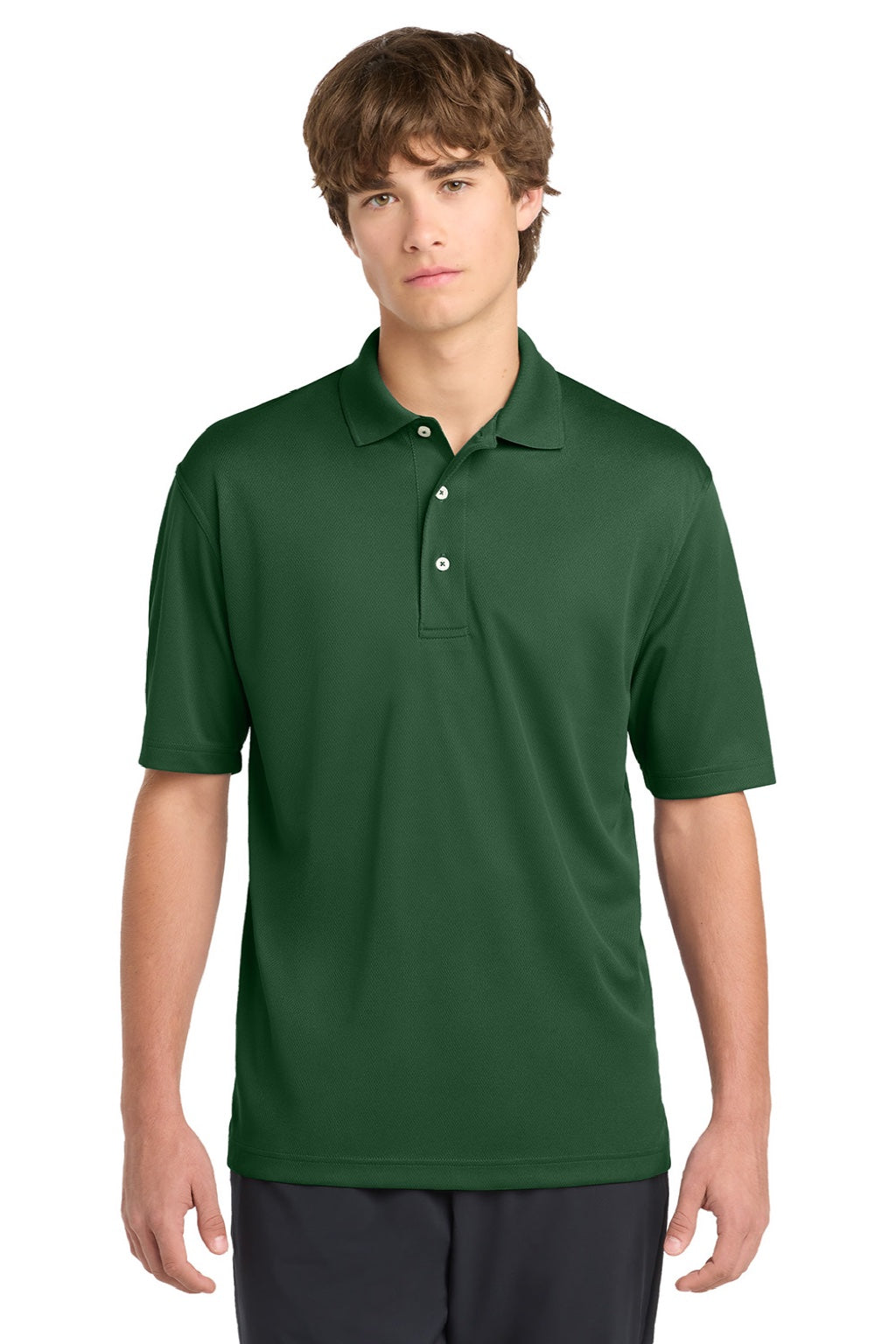 Sport-Tek K469/TK469 Mens Dri-Mesh Moisture Wicking Short Sleeve Polo Shirt Forest Green Model Front
