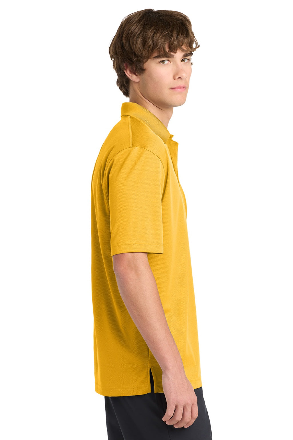 Sport-Tek K469/TK469 Mens Dri-Mesh Moisture Wicking Short Sleeve Polo Shirt Gold Model Side