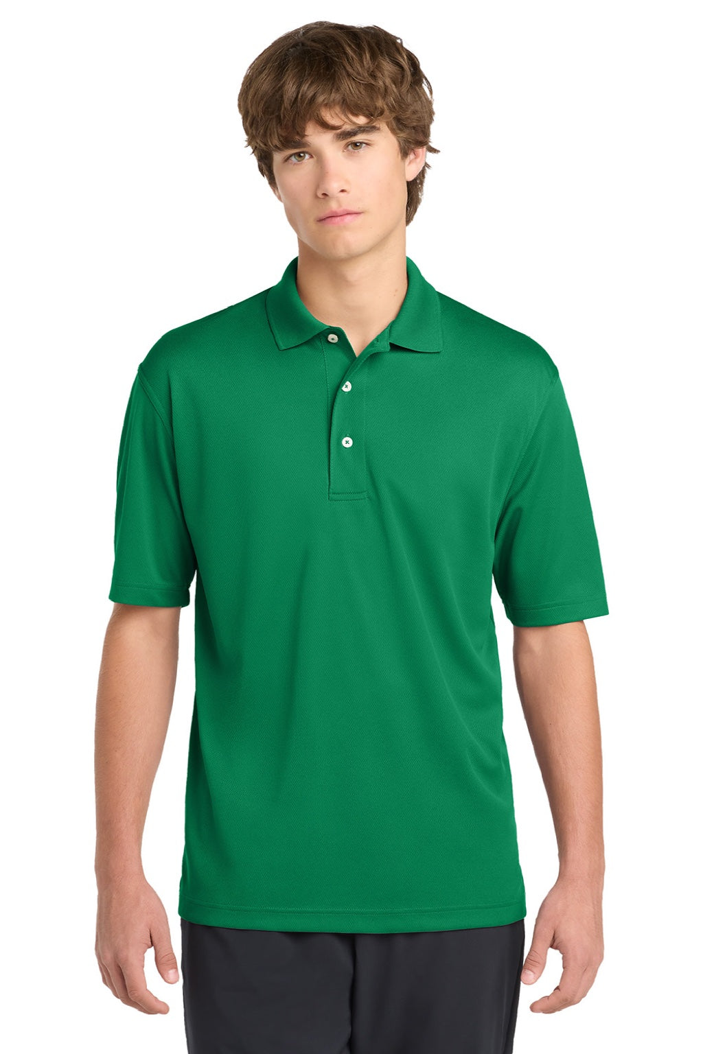 Sport-Tek K469/TK469 Mens Dri-Mesh Moisture Wicking Short Sleeve Polo Shirt Kelly Green Model Front