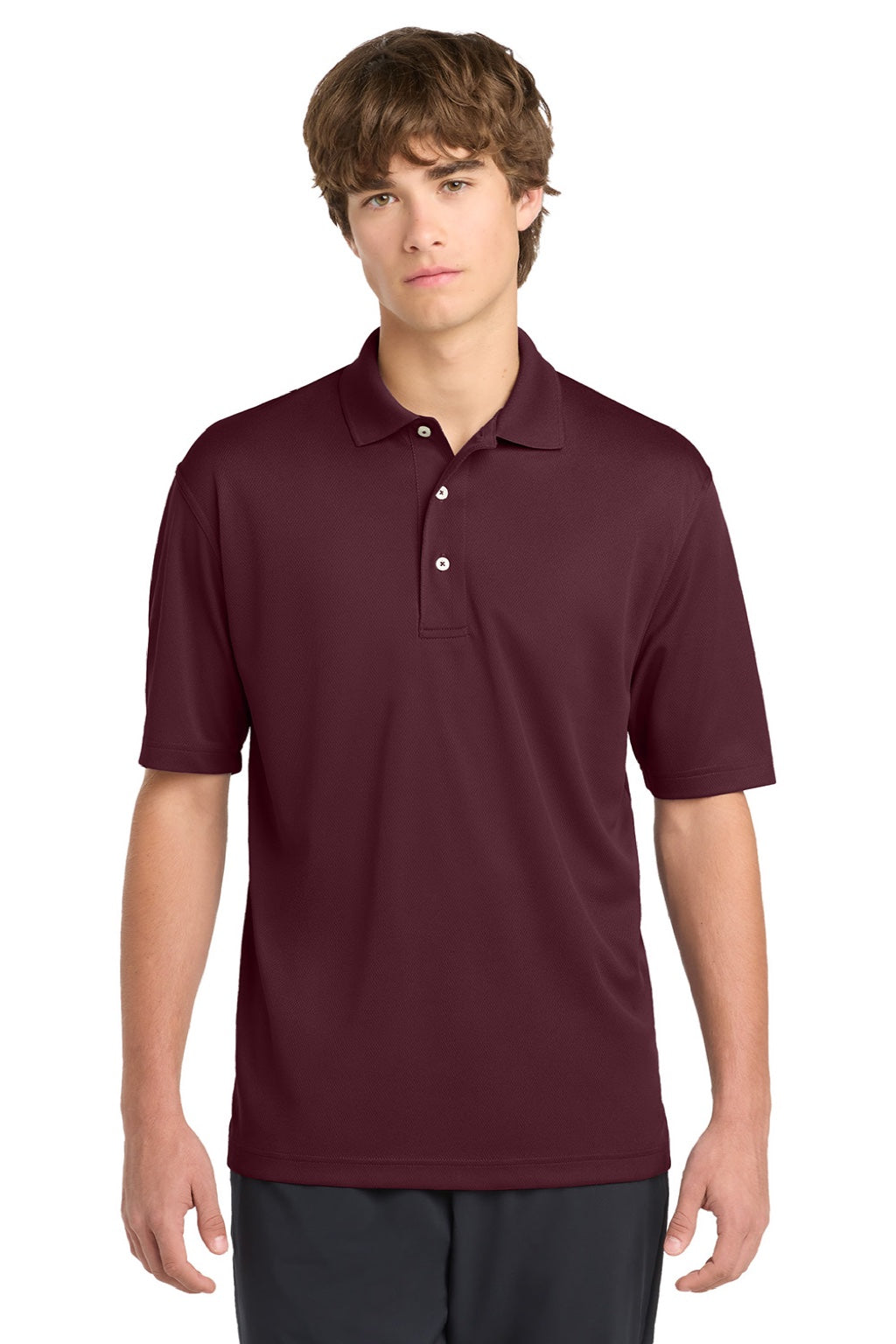 Sport-Tek K469/TK469 Mens Dri-Mesh Moisture Wicking Short Sleeve Polo Shirt Maroon Model Front