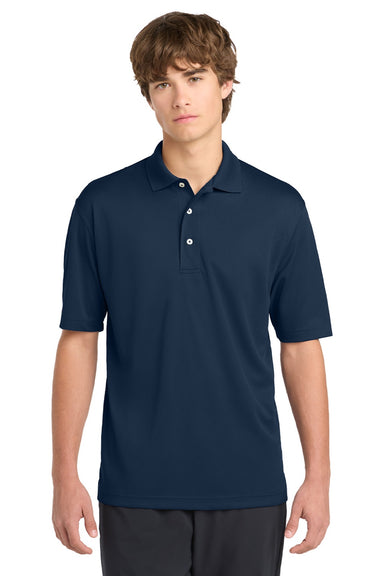 Sport-Tek K469/TK469 Mens Dri-Mesh Moisture Wicking Short Sleeve Polo Shirt Navy Blue Model Front