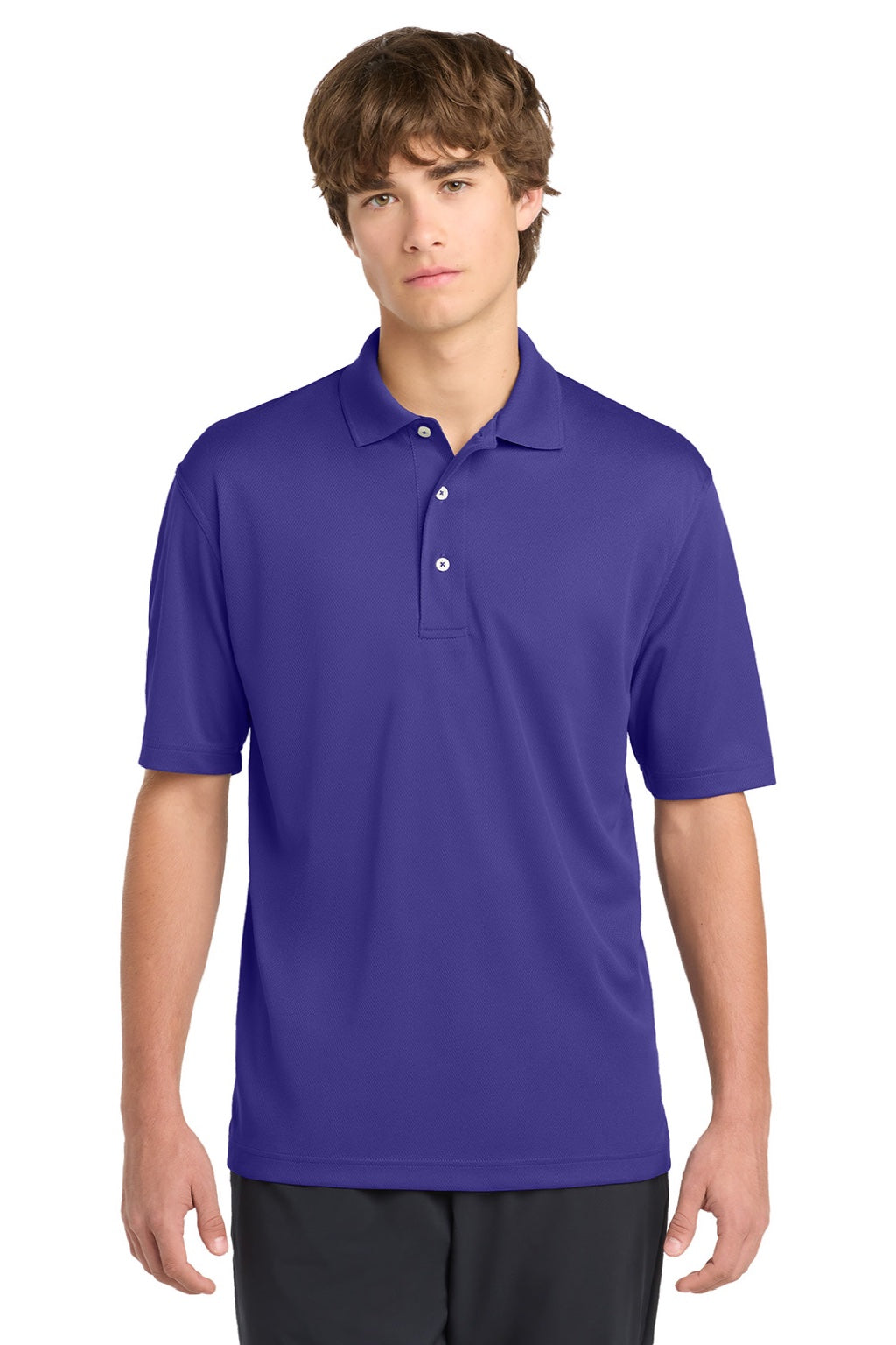 Sport-Tek K469/TK469 Mens Dri-Mesh Moisture Wicking Short Sleeve Polo Shirt Purple Model Front