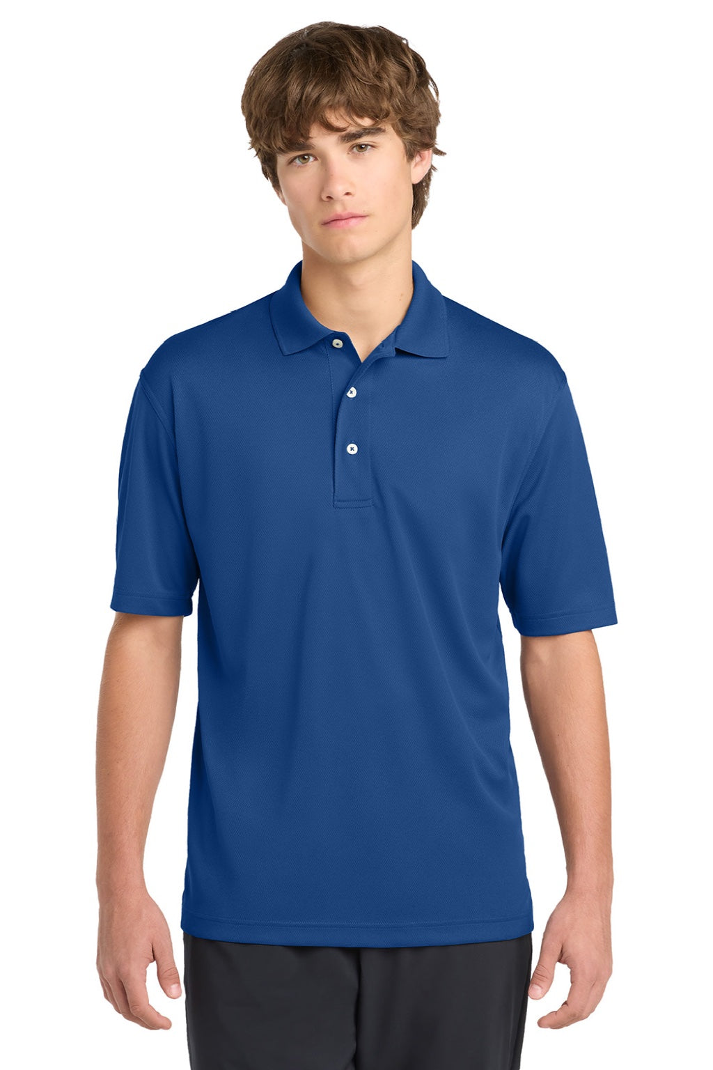 Sport-Tek K469/TK469 Mens Dri-Mesh Moisture Wicking Short Sleeve Polo Shirt Royal Blue Model Front